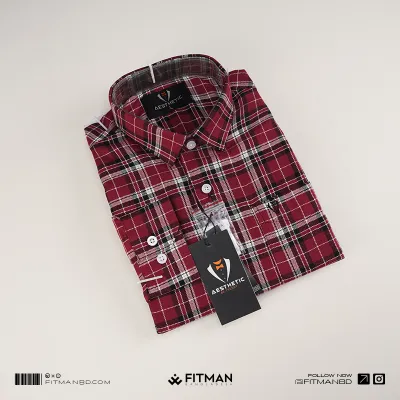 Men’s Tailored Full Sleeve Check Shirt (Marron)